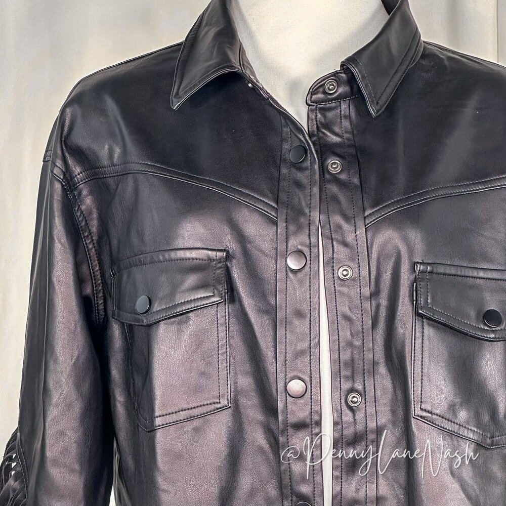 Olivacious Faux Leather Fringe Jacket Black Size Large - Picture 5 of 9